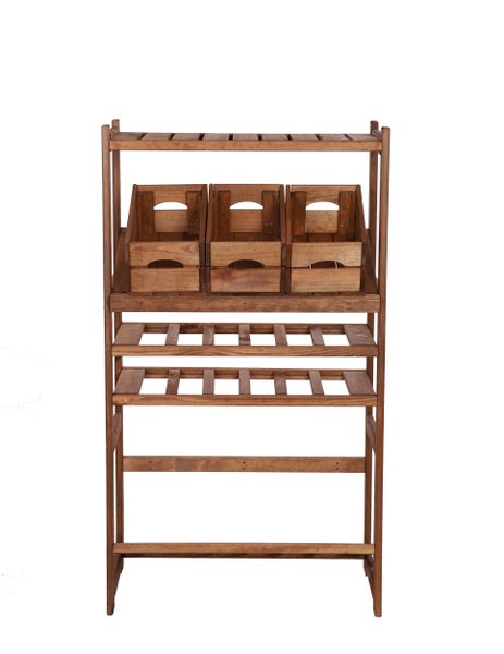 PROREGAL Getränkekisten- & Weinregal SPREEWALD HxBxT 124x70x33cm 12 Flaschen auf 2 Ebene + 2 Ebenen für Kisten + Ablage Massives Kiefernholz Braun geölt