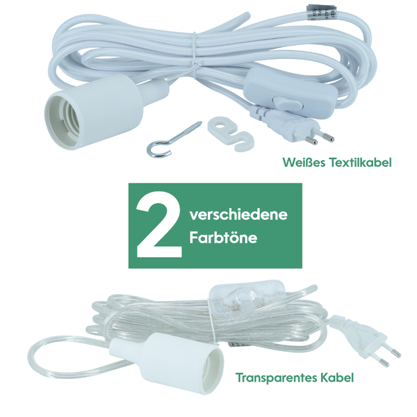Parus by Venso E27 Lampenfassung 4m Kabel Transparent, Eurostecker, Venso Ecosolutions Lampenfassung E27 mit Kabel für E27 LED Lampe, Bulb Holder, Kabel für Lampe, Fassung E27
