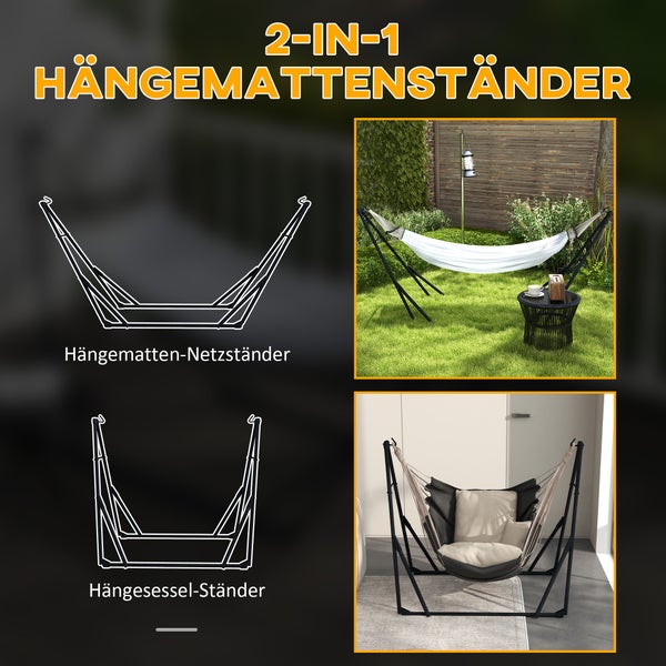 Outsunny Hängemattengestell, Hängestuhlgestell, Hängemattenständer mit Hängematte, Tragetasche, bis 120 kg Belastbar, Stahl, 263 x 89 x 100 cm, Schwarz