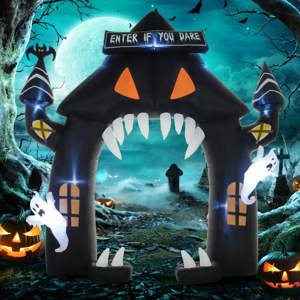 Outsunny Halloween aufblasbarer Bogen, Halloween Dekoration, 300 cm Große Halloween-Deko mit LED-Beleuchtung, Partydekoration für Innen- & Außenbereiche