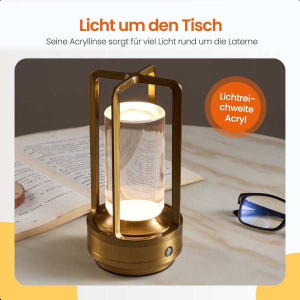 Goliving Lumina Tischlampe Wiederaufladbar - Laterne - Kabellos und dimmbar - Moderne Berührungslampe - Nachtlampe für das Schlafzimmer - 17,5 cm - Schwarz