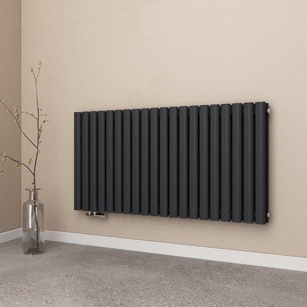 EMKE Design-Röhrenheizkörper für Warmwasserbetrieb,  Seitenanschluss, Horizontal,  Doppellagig,  1828Watt, 120 cm x 60 cm, Anthrazit