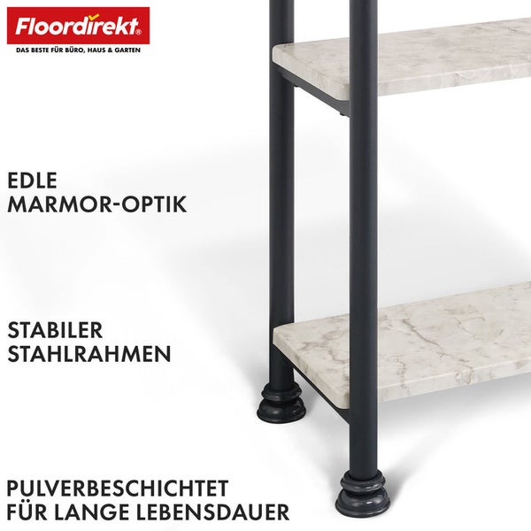 Detailansicht eines Regals mit Marmoroptik und Stahlrahmen