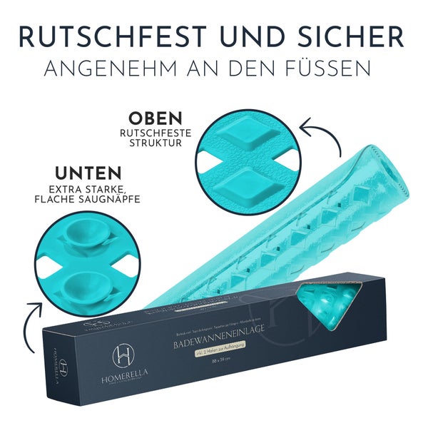 Homerella Badewannenmatte rutschfest Hautsensitiv 88x39cm, INKL. AUFHÄNGUNG | Antirutschmatte Badewanne BPA frei | Duschmatte schimmelresistent & maschinenwaschbar | Badematte rutschfest