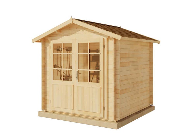 Alpholz Gartenhaus Bremen-28 A Gerätehaus aus Holz, Geräteschrank mit 28 mm Wandstärke, Gartenhaus mit Montagematerial, Naturbelassen 2,5x2,5m