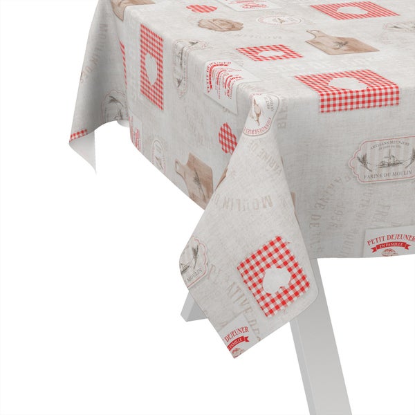 Tischdecke mit Karomuster und verschiedenen Motiven