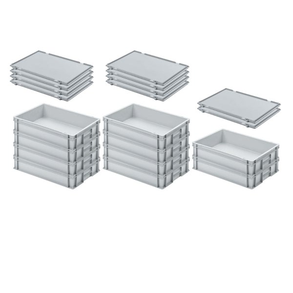 PROREGAL SuperSparSet 10x Eurobehälter mit Geschlossenem Griff und Scharnierdeckel HxBxT 12 x 40 x 60 cm 21 Liter Grau Eurobox Transportbox