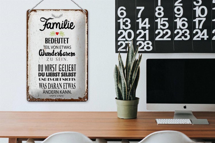 Blechschild Spruch Familie Teil von etwas wunderbarem 20x30cm