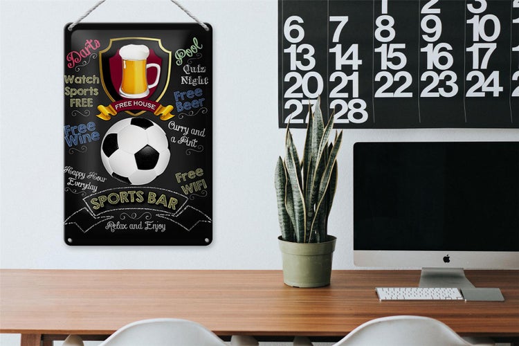 Blechschild Spruch 20x30cm sports bar free wine darts pool
