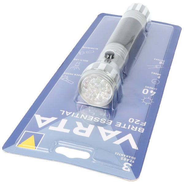 Varta LED Taschenlampe Brite Essential F20 40lm, exkl. 2x Batterie Baby C, Retail Blister