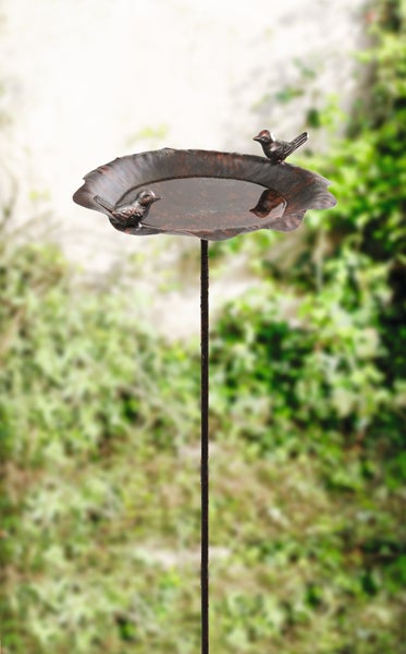 FRANK FLECHTWAREN | Vogeltränke Rostoptik, METALL, Schale ca. Ø 26 cm, GH 110 cm