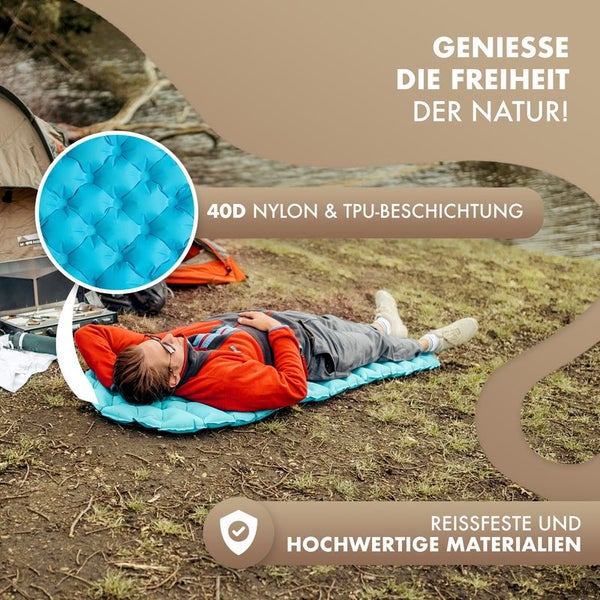 Naturbummler ® Camping Isomatte Outdoor 195 x 56 cm [Co2-Neutral] inkl. Tragetasche – in Sekunden aufgepumpt – Isomatte Camping Luftmatratze Camping Isomatte