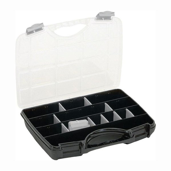raaco Sortimentskasten B 460 x T 350 x H 81 mm 25 Fächer 21 lose Trennwände transparent / schwarz - 715379