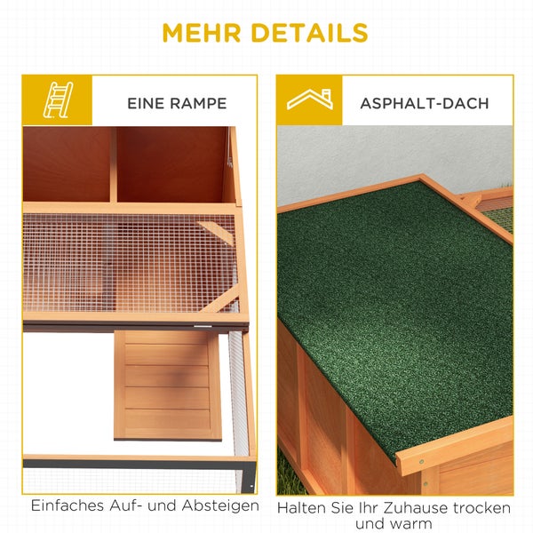 PawHut  Kleintierstall Zwergkaninchenstall mit  öffenbarem Asphaltdach Kleintierkäfig Outdoor Indoor Hinterhof wetterbeständig Tannenholz Orange+Grün 125,5 x 100 x 49 cm