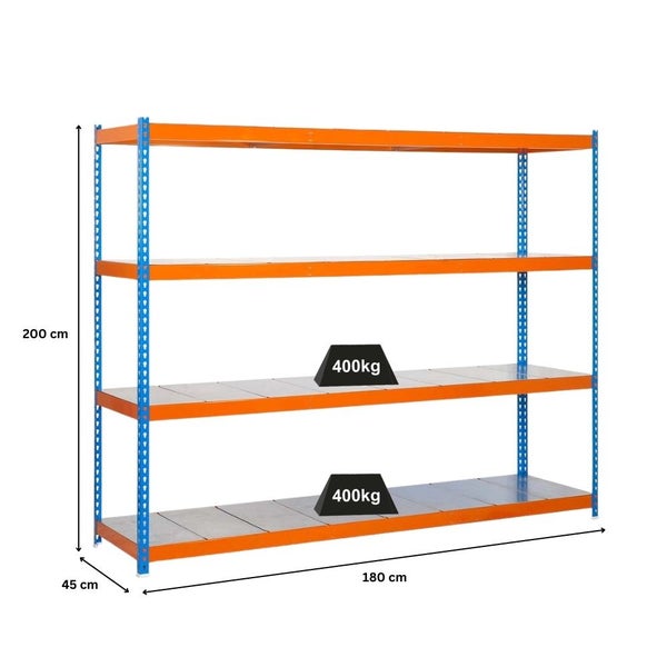 PROREGAL Schwerlastregal Big Metal Yeti Four HxBxT 200 x 180 x 45 cm Fachlast 400 kg Blau-Orange