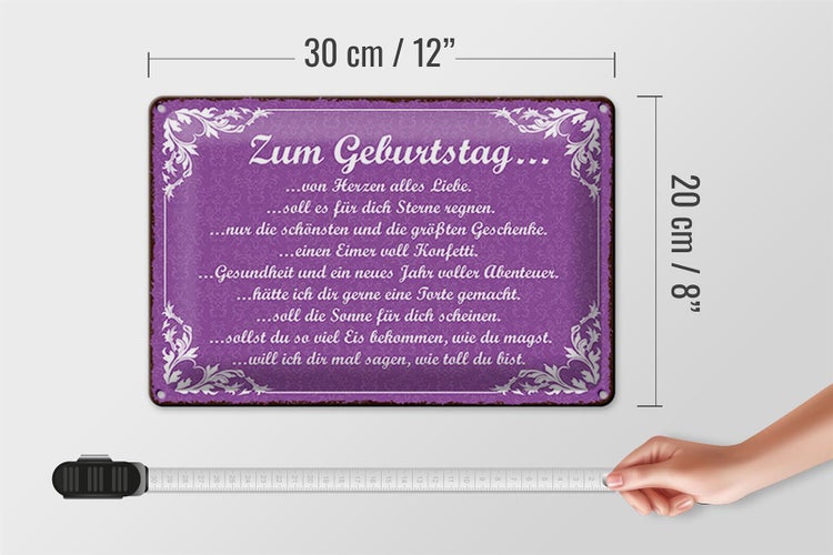 Blechschild Spruch 30x20cm zum Geburtstag alles Liebe