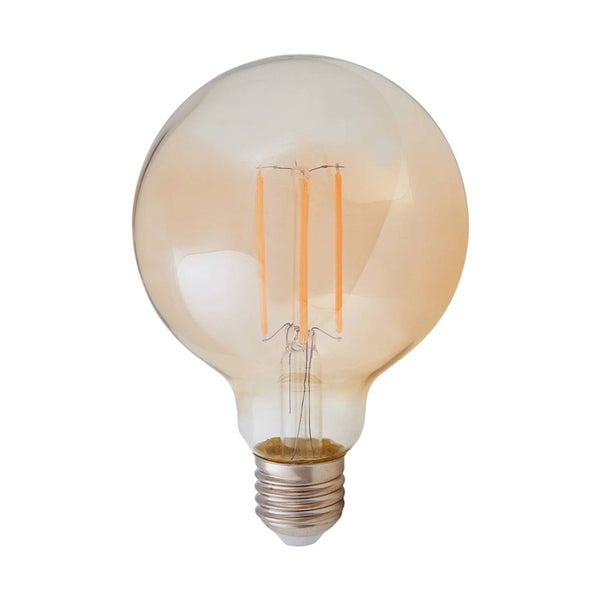 LED-Globe-Leuchtmittel im Vintage-Stil mit E27-Sockel und goldfarbenem Glas.
