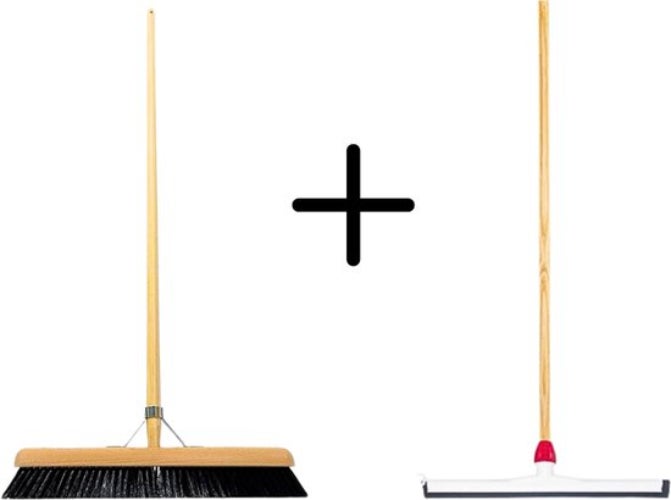 Holzbodenbesen und Abzieher Set für die Bodenreinigung