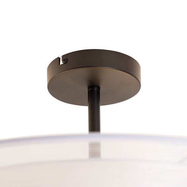 Schwarzer Deckenbaldachin aus Metall mit Stange für eine Hängeleuchte.