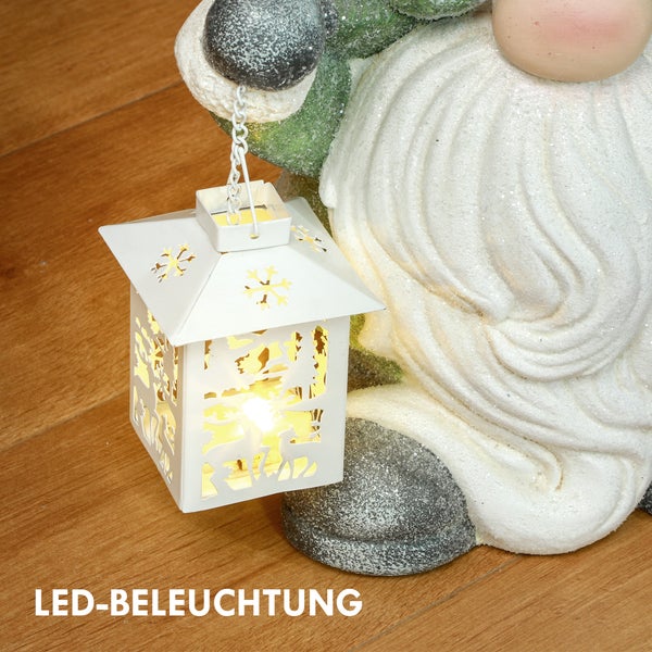 HOMCOM Weihnachtsdeko Figur, Weihnachtsmann mit Weihnachtsbaum-Mütze und Laterne, 42 cm Weihnachtsfigur mit LED-Licht, Dekofigur zu Weihnachten, für In- und Outdoor