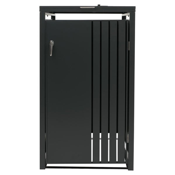 Mülltonnenbox aus Metall mit Tür und Latten