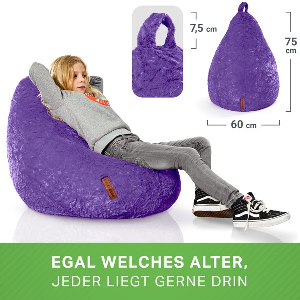 Green Bean Plüsch Sitzsack 45x45x60cm - Indoor Sitzkissen mit 120L EPS Perlen Füllung Kuschelig Waschbar - Bean Bag Bodenkissen Lounge Chair Sitzhocker - Lila