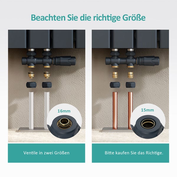 EMKE Heizkörperthermostat Multiblock-Set – Anschlussarmatur mit Thermostat für Heizkörper und Handtuchtrockner, Heizungszubehör in Eck- und Durchgangsform φ16xG1/2 und φ15xG1/2, Anthrazit