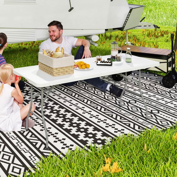 Outsunny Gartentisch Klappbar 180 x 74 cm Wetterfest Buffettisch mit Tragegriff  Klapptisch Campingtisch für Garten Terrasse und Balkon Weiß