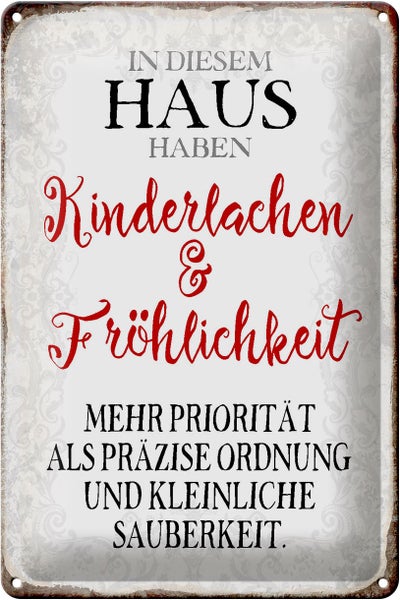 Blechschild Spruch 20x30cm in diesem Haus Kinderlachen
