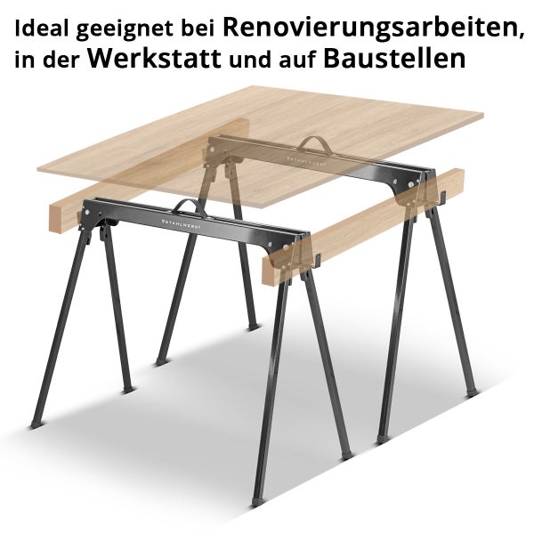 STAHLWERK Sägebock 2er Set 500 kg Universal Arbeitsbock Klappbock Gerüstbock