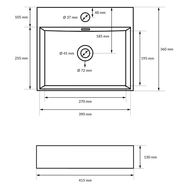 ECD Germany Waschbecken Waschtisch 415x360x130 mm aus Keramik Weiß inkl. Ablaufgarnitur für Waschbecken mit Überlauf Aufsatzbecken Aufsatzwaschbecken Aufsatzwaschtisch Waschschale Spülbecken Becken