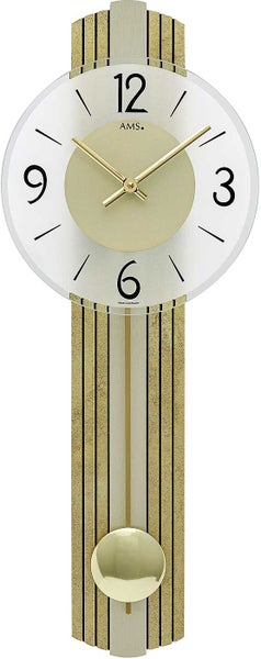 AMS 7299 Wanduhr Mit Pendel, Modern, 69x23x7 Cm, Silber/dunkelgrau, Mineralglas, Aluminium & Schiefer