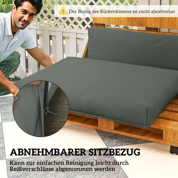 Outsunny Palettenkissen 2er Set Abnehmbar Sitzkissen Palettenpolster mit Rückenlehne Outdoor Kissen Palettenauflagen für Europaletten Palettensofa Palettenmöbel 120 x 80 x 20 cm Dunkelgrau