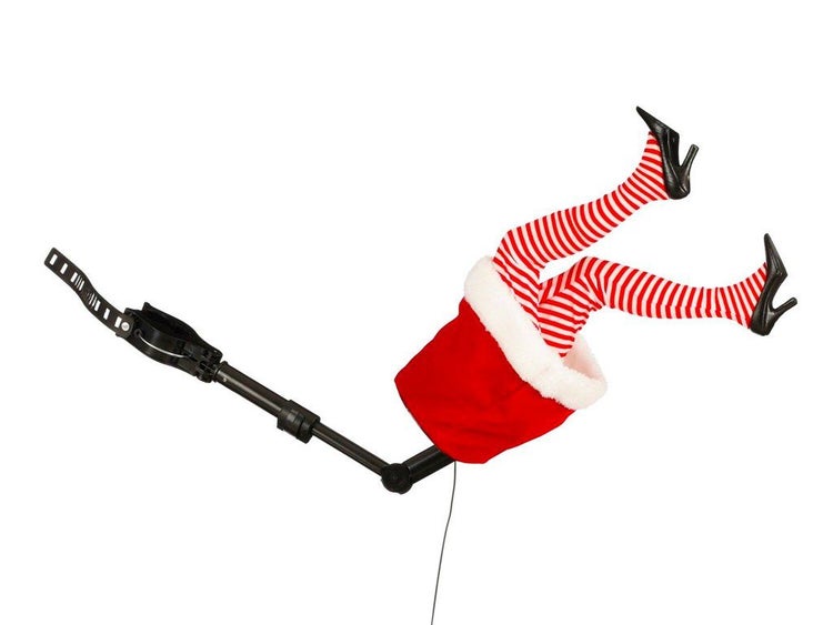 Weihnachtsdekoration Elfenbeine mit Halterung zum Befestigen an der Dachrinne für eine verspielte Weihnachtsdekoration am Haus.