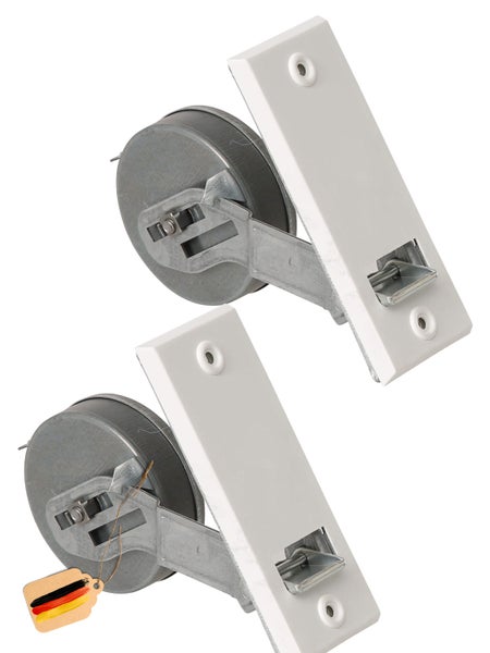 Rollwin 2x Rolladen Gurtwickler Unterputz 135mm Lochabstand - aus Deutschland - mit Gurtwickler Abdeckung Weiß - ohne Gurt - für 23mm Rolladengurt geeignet - Rollo Wickler mit Abdeckblende