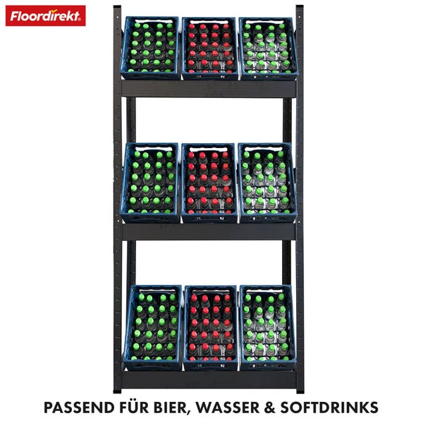 FLOORDIREKT Flaschenkastenständer Osaka - Modernes Getränkekistenregal aus Stahl - Schwarz - für 6 Kästen - 200 x 80 x 30 cm