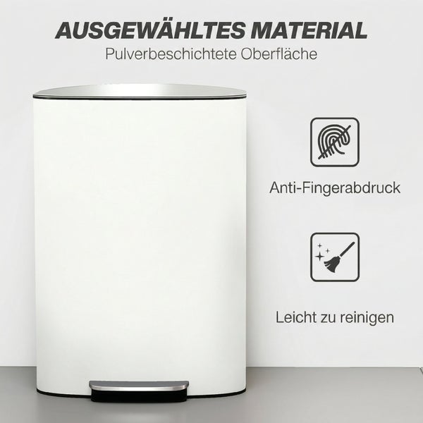 Tretmülleimer mit pulverbeschichteter Oberfläche, Anti-Fingerabdruck-Beschichtung und einfacher Reinigung.