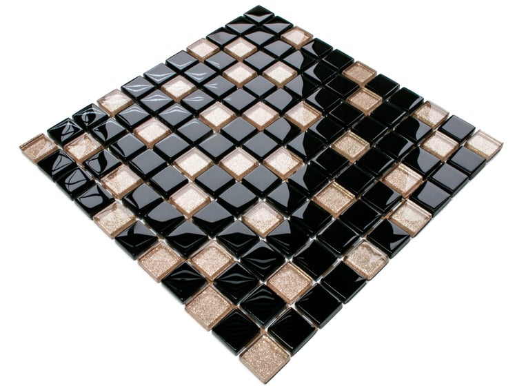 Glasmosaik auf Netz für Bad und Küche 30cm x 30cm  - Black pepper