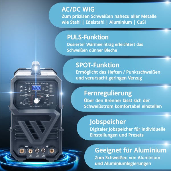 STAHLWERK Digitales Schweißgerät AC/DC WIG 200 Puls Pro IGBT Inverter 200A