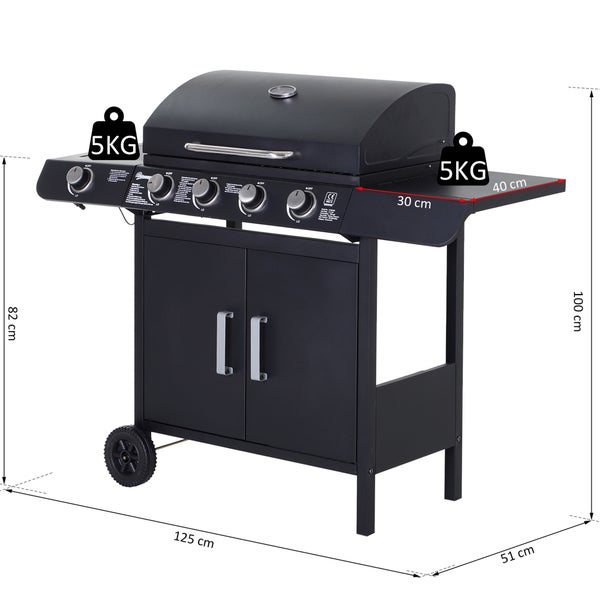 Outsunny Gasgrill, 125 x 51 x 100 cm, Stahl, Kunststoff, Schwarz