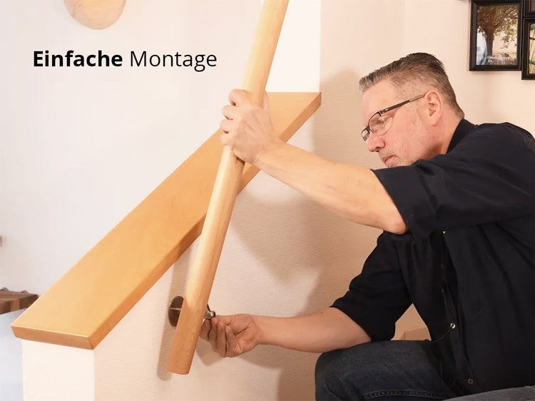 Handlauf Meyer Treppengeländer Buche – Komplett-Set, Quadratisch, 100cm, mit Handlaufhalter aus Edelstahl, Geländer aus Holz, Für Treppen Innen, inkl. Zubehör