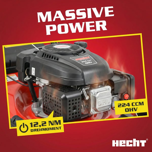 Hecht Rasenmäher Motor mit 224 ccm OHV und 12,2 Newtonmeter Drehmoment