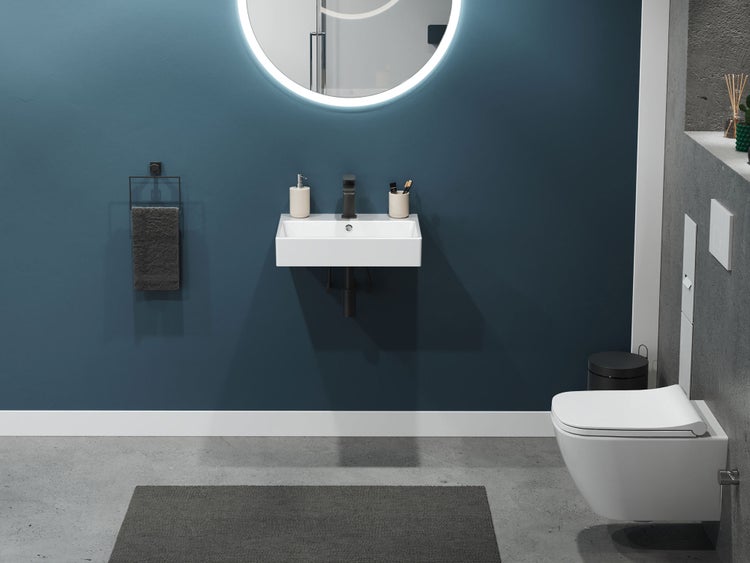Aqua Bagno Solo Waschbecken 10.05.30.04 – 50 x 40 cm – Weiß Hochglanz – Keramikbecken mit Hahnloch & Überlauf