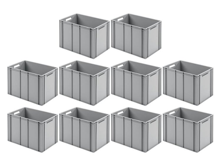 PROREGAL SparSet 10x Eurobehälter mit Offenem Griff HxBxT 42 x 40 x 60 cm 70 Liter Grau Eurobox Transportbox