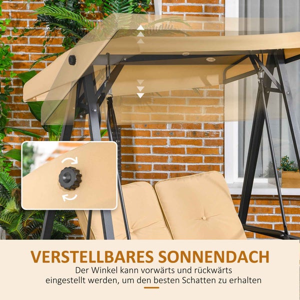Verstellbares Sonnendach einer Gartenschaukel für optimalen Schatten