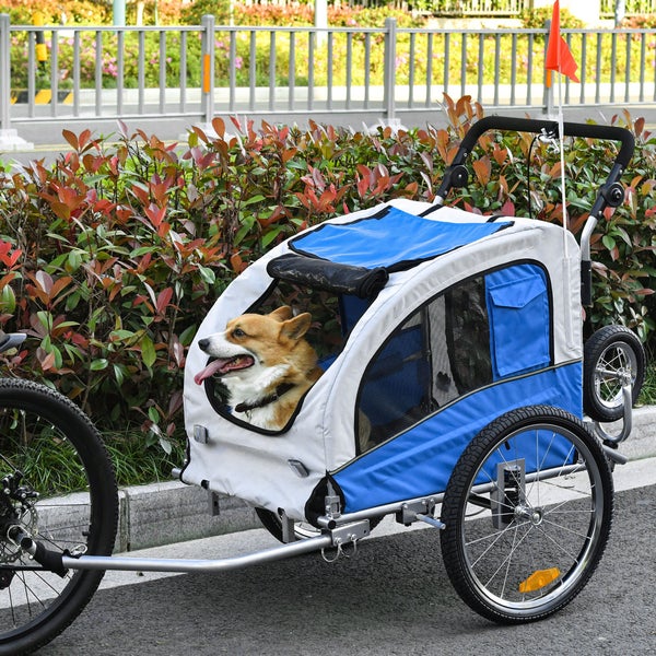 PawHut Fahrradanhänger, 155L x 83B x 108H cm, 600D Oxford, Stahl, Blau+Grau
