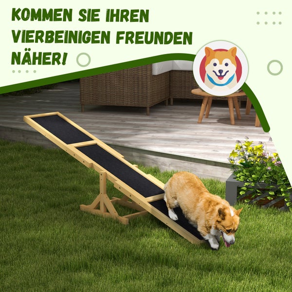 PawHut Hundewippe, Hunde Agility Wippe aus Holz, Rutschfest Hunde Agilitäts Rampe für Hunde unter 30 kg, für Balance, 180 x 30 x 30 cm Gelb