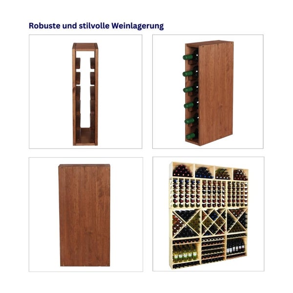 PROREGAL Modulares Weinregal Vincellar Mod HxBxT 60 x 12 x 30 cm Schmal Modul Für 6 Flaschen Massives Kiefernholz Braun Geölt