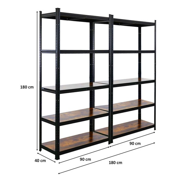 PROREGAL Mega Deal 2x Vintage Series Schwerlastregal Ragnar HxBxT 180x90x40cm Fachlast 100kg Vintagebraun-Schwarz, Steckregal, Garagenregal, Lagerregal