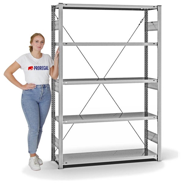 PROREGAL Fachbodenregal Stecksystem T-Profil Heavy-Duty Grundregal HxBxT 200 x 130 x 40 cm 5 Ebenen Fachlast 315 kg Einseitig Nutzbar Verzinkt